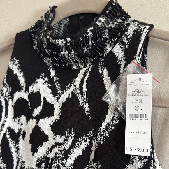 WHBM NWT Beaded Brushed Halter Sleeveless Halter Top Abstract Floral Size XSP - Picture 5 of 10